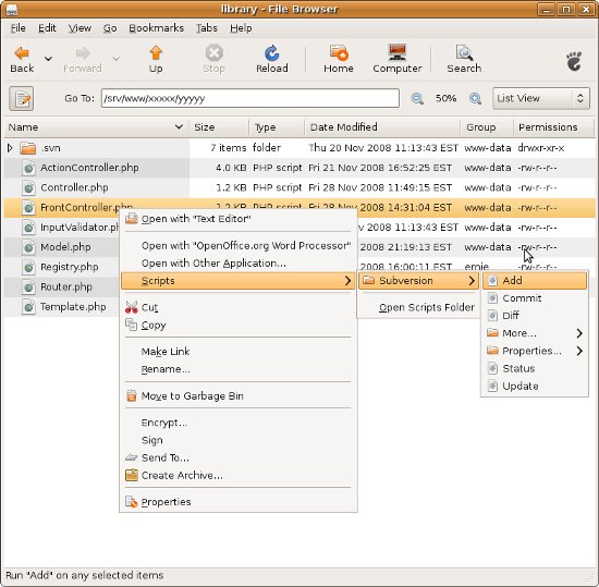 SVN commands from the Nautilus file manager